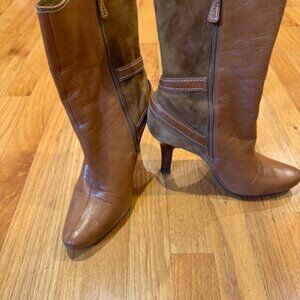 Cole Haan women's sz 9B / 9 B tan Brazilian leather upper mid calf zip up boots